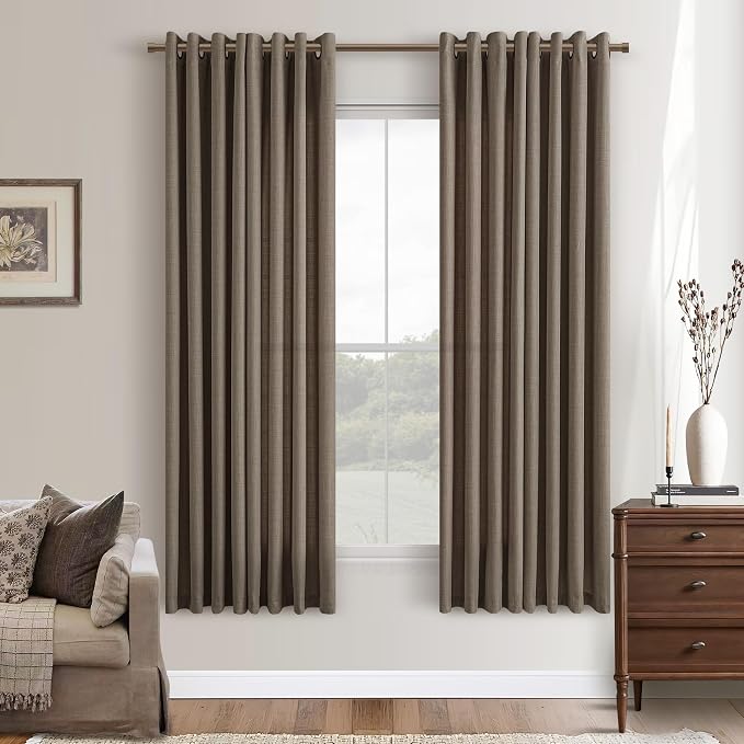 Dark Brown Living Room Curtains 63 Inch Length 2 Panels Set Bronze Grommet Faux Linen Semi Sheer Non See Through Privacy Drapes Boho Rustic Farmhouse Window 63 Inch Curtains for Dining Room 52x63