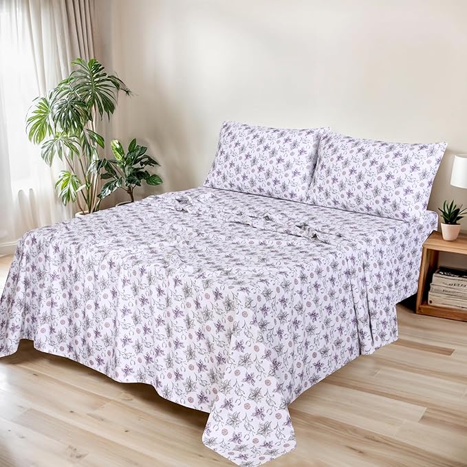 RUVANTI Flannel Sheets Queen Size - GOTS Certified 100% Organic Cotton, 4 Piece Warm, Soft & Breathable Set, Deep Pocket Snug Fit, Double Brushed Cozy All Season Bedding, Fir Affection
