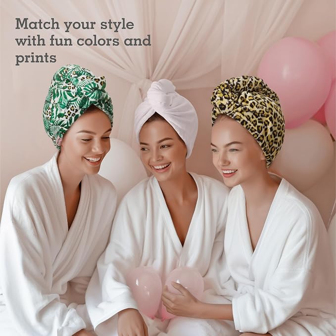 Brook + Bay Microfiber Hair Towel Wrap - Quick Dry Microfiber Towel for Hair - Anti-Frizz Plopping Turban - Machine Washable - Tropical