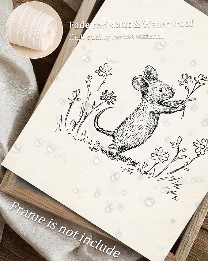 Vodefoad Woodland Mouse Sketch Art Print Vintage Wall Art Decor Neutral Nursery Toddler Room Picture Decor Mouse Sketch Farmhouse Style Wall Decor for Gallery Nursery Bedroom Bathroom Office - 8x10Inch Unframe