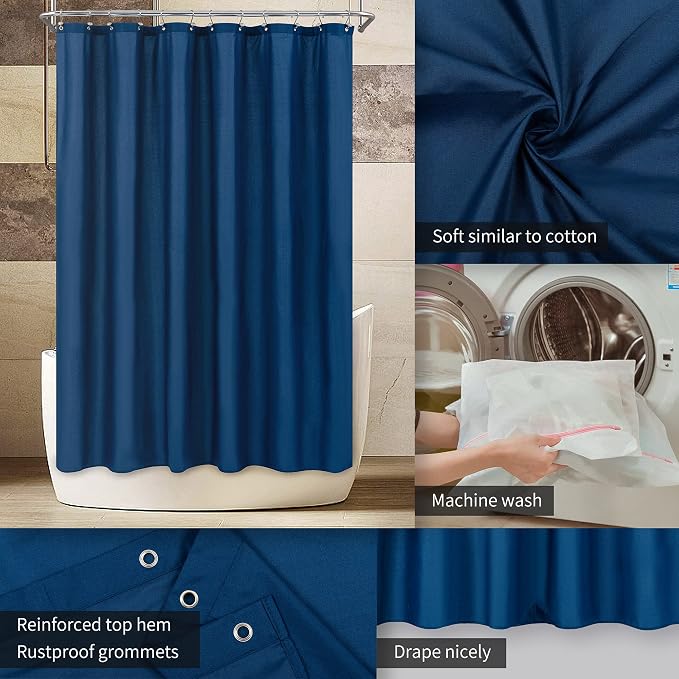ALYVIA SPRING Extra Long Fabric Shower Curtain Liner Waterproof - 72" x 84", Soft & Lightweight XL Shower Curtain with 3 Magnets, Machine Washable - 72x84, Navy