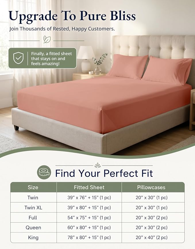 LANE LINEN 100% Organic Cotton Fitted Sheet Full Size Set (No Flat Sheet) - Soft & Breathable Percale Weave Fitted Sheet Set - 15'' Deep Pocket for Snug Fit - GOTS Certified - Rose Dawn
