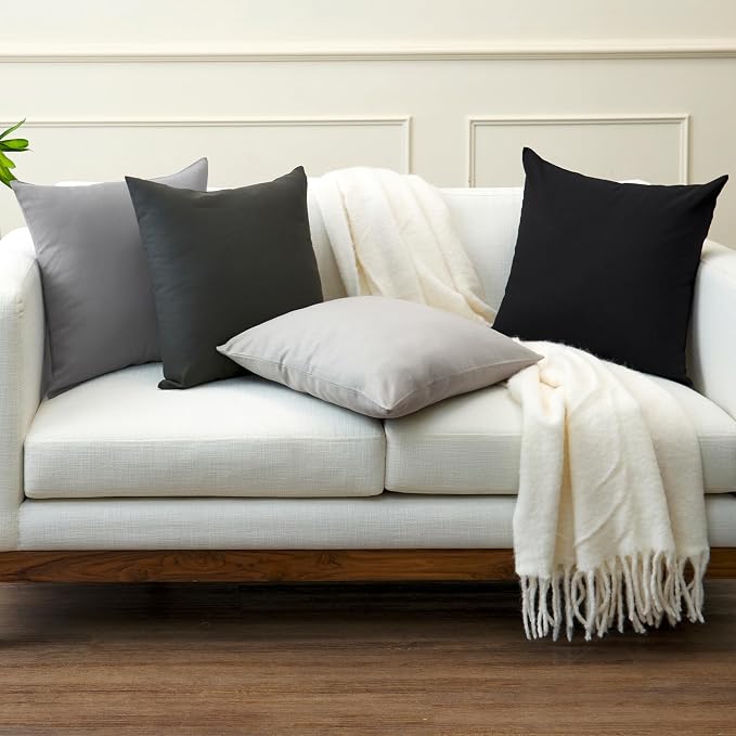Encasa XO Throw Pillow Covers 18x18 in Set of 4 Grey Combo | No Inserts | Cotton Pillow Covers for Living Room, Bed, Sofa, Couch | Decorative Cushion Covers with Improved Zipper
