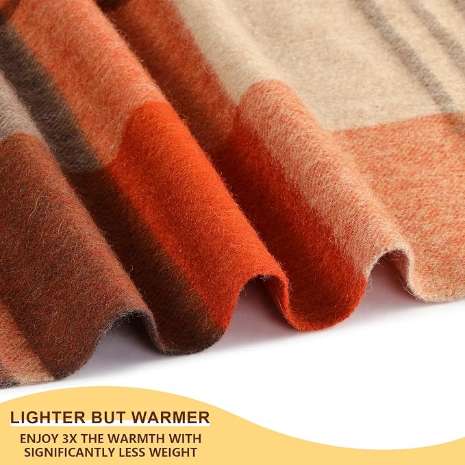 Woolly Throw Pure Wool Blanket - Large 55x83 inches, 1.5 lbs,Wool Fringed Knee Throw Blanket for Couch Bed Outdoor Travel,Soft Lightweight Breathable Blanket for All Season,Festive Plaid