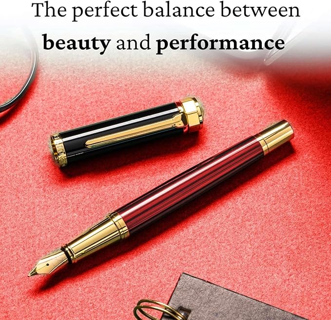 Ellington Pens Luxury Fountain Pen Set - Extra Fine Nib - Includes 3 Ink Cartridges, Refillable Ink Converter, Gift Box-Fountain Pens For Writing, Calligraphy, Journaling, Sketching (Crimson Blend)