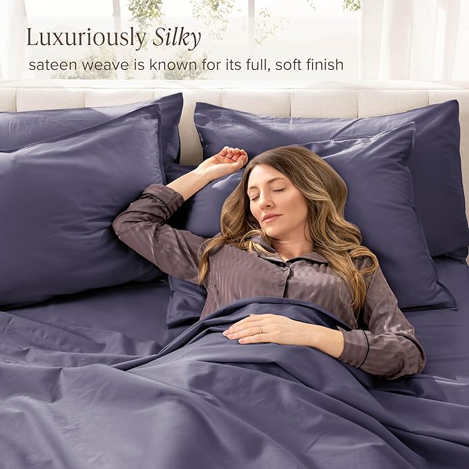 Bare Home 100% Organic Cotton Twin Sheet Set - 400 Thread Count - Smooth Sateen Weave - Breathable & Cooling - Hotel Luxury Set - Deep Pocket Bed Sheets (Twin, Dusty Purple)