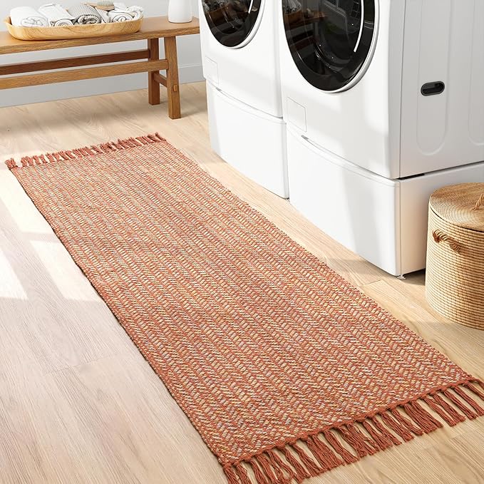Lahome Belle Boho Bathroom Runner, 2x6 Fall Rug Runners for Hallways Lightweight Laundry Room Rugs Washable Runner Rug with Tassels, Farmhouse Carpet Non Shedding Throw Rugs for Entryway Bedroom