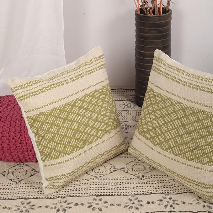 Trade Star Set of 2 Boho Throw Pillow Covers – 20x20 Handloomed 100% Cotton Cushion Covers, Rustic Farmhouse Decor for Couch, Bed, Indoor/Outdoor Use