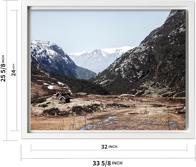 Monem Art Scandinavian Mountain Cabin Landscape Photography Print - Nordic Nature Scenic Art Poster - Wall Decor for Living Room, Bedroom or Office - 24x32 White Framed CANVAS by Mareike Bohmer