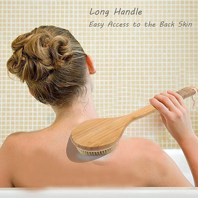 TEMEAYE Dry Brushing Body Brush Sets Wooden Handle Combined with Medium Strength Natural Bristles Gentle Exfoliator Remove Cellulite Lymphatic Drainage Makes the Skin of the Entire Body Softer
