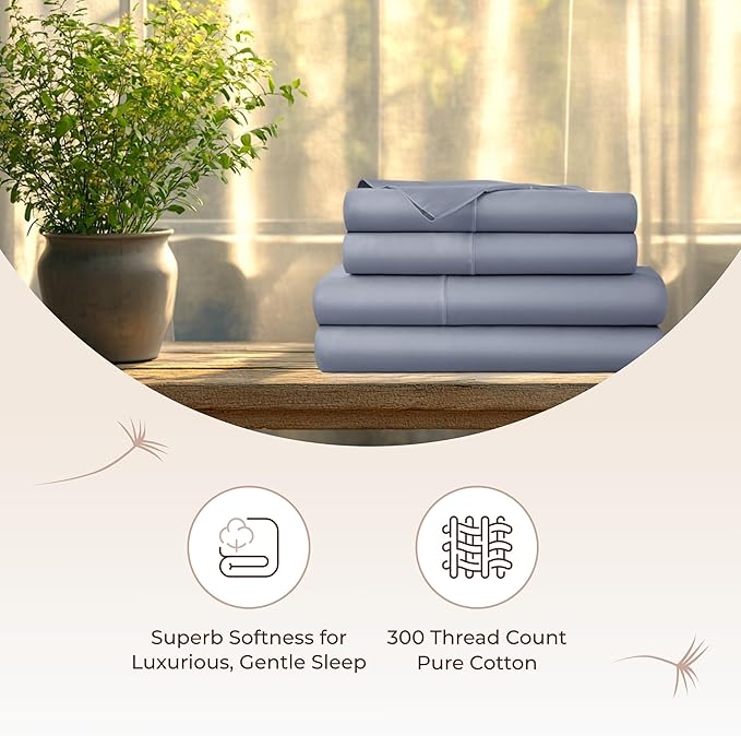 100% Organic Cotton Sheets Full Size - GOTS Certified Organic Bed Sheets with Deep Pocket 300 Thread Count & Cozy Sateen Weave Gets Softer with Each Wash - Luxury 4 Piece Set (Mineral, Full)
