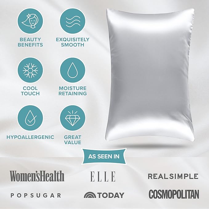 Bare Home 100% Mulberry Silk Pillowcase for Hair and Skin - Ultra Premium 6A Grade 19 Momme Silk Pillow Case - Envelope Enclosure - Breathable Cooling Pillow Cover (King, Silver)