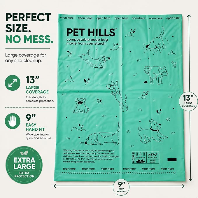 Heavy Duty Compostable Dog Poop Bags – 270 Count, Extra Thick 20 Micron, Leakproof & Unscented, Fits All Dispensers, Plant-Based Cornstarch, TÜV OK Compost HOME Certified