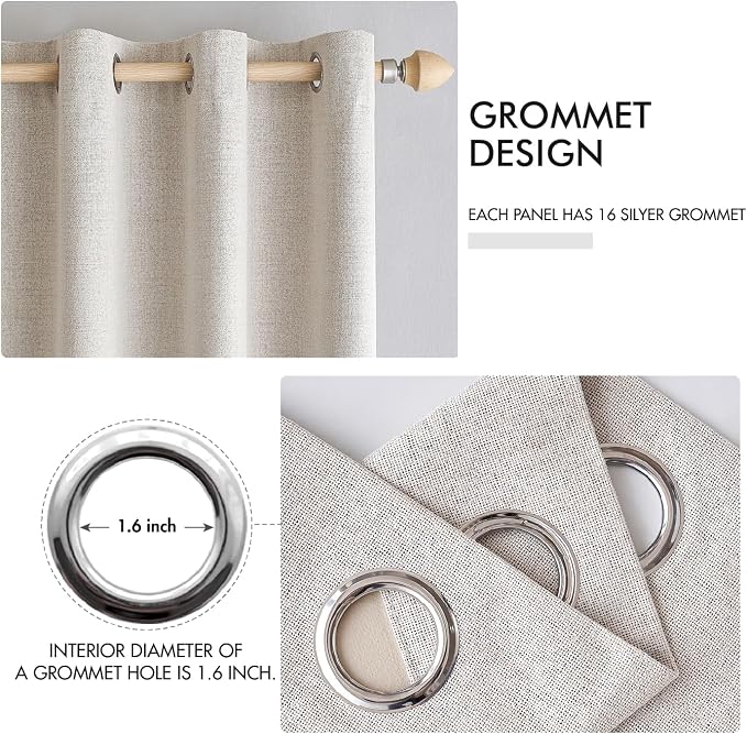 MIULEE Extra Wide 100% Blackout Curtains for Sliding Glass Doors Linen Textured W100 x L96 inch Panel Ivory Thermal Insulated Grommet Room Darkening Drapes for Patio Living Room Bedroom, 1 Panel Set