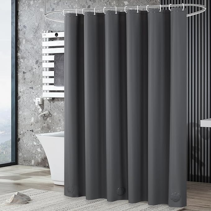 UFRIDAY Dark Grey Long Shower Curtain Liner Premium PEVA 72 x78 inch,Heavy Duty Shower Curtain with 3 Weighted Magnets, Plastic Waterproof Grey Shower Curtains for Bathroom with 12 Hooks