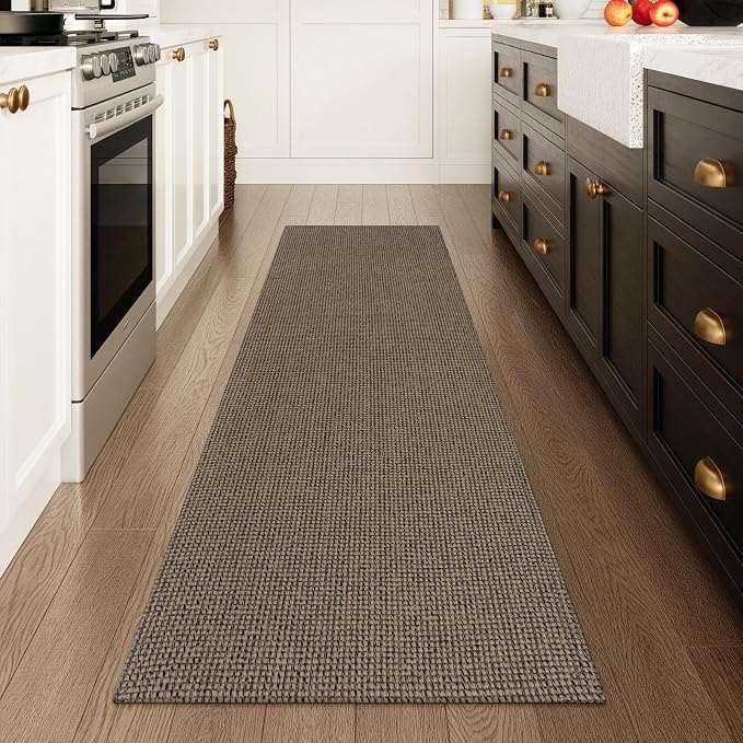 Uphome Kitchen Runner Rug, 2x6 Washable Boho Rug Runners for Hallways Non Slip, 6ft Low Pile Woven Cotton Modern Carpet Runners, Stain Resistant Bedroom Runner Rug for Hallway Entryway, Black/Natural