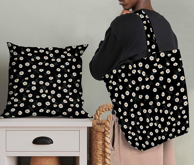 Soimoi Floral Print - Black, Pure Silk Fabric - 42 Inch Wide, 1 Yard, Lightweight Material, Perfect for Elegant Dresses, Sarees, Scarves, Evening Wear
