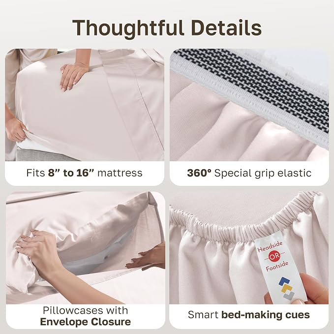 California Design Den King Sheet Set - Certified 100% Egyptian Cotton King Size Sheets Deep Pocket Set, Soft Sateen, Durable Bedding - Soft Rose