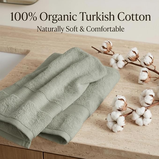 Maisonette Elegance 100% Organic Cotton Turkish Bathroom Towels Set, Ideal Quick Dry Luxury Washcloths, Hand & Large Luxury Bath Towels for Shower, (6 Pack), Green (Eucalyptus)