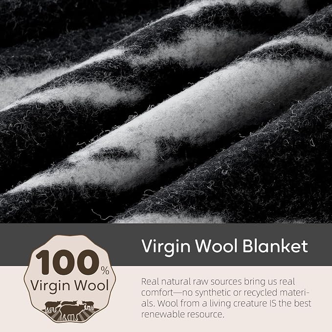 Molithe 100% Wool Blanket, 86" x 62" | Warm, Thick, Washable, Military Wool Blanket, Great for Camping, Outdoors, Sporting Events, Survival Kits