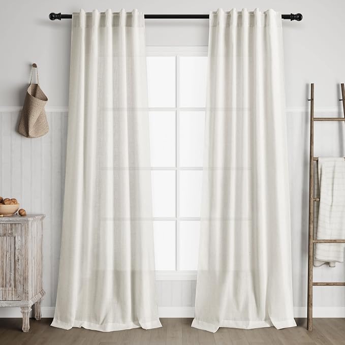 38 inches Wide Cream Natural Linen Curtains 90 Inch Length 2 Panels for Living Room Rod Pocket Back Tab Window Curtain Drapes Neutral Rustic Farmhouse Decor Ivory Dining Room Curtain 90 inches Long