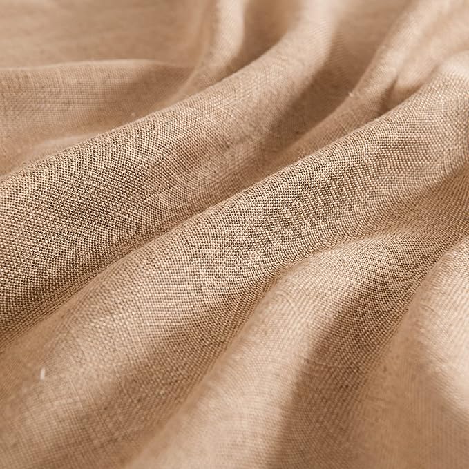 MIULEE Light Brown Short Linen Curtains 45 Inch Length 2 Panels for Kitchen Bedroom Bathroom, Soft Thick Linen Textured Basement Window Drapes Semi Sheer Light Filtering Back Tab Burlap Look Decor