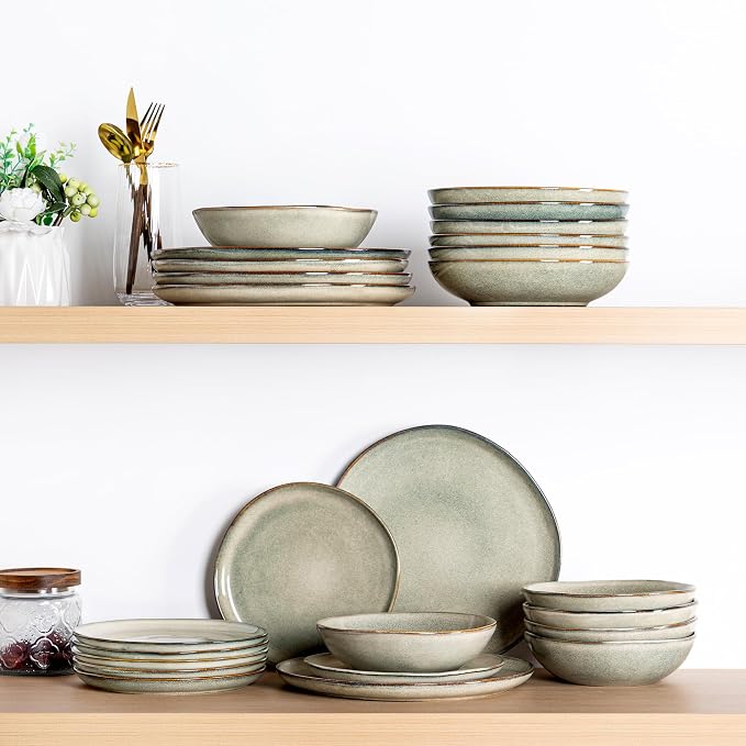 AmorArc Ceramic Dinnerware Sets,Handmade Reactive Glaze Stoneware Plates and Bowls Sets,Highly Scratch Resistant | Dishwasher & Microwave Safe Dishes Set,Service for 8 (24pc)
