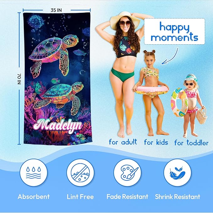 JML Custom Beach Towel with Name, Personalized Microfiber Beach Towel with Name, Large, Soft, Quick Dry & Absorbent for Swim, Pool,Adult,Summer Holiday,Vacation,Travel,Gift for Anniversary, Birthday