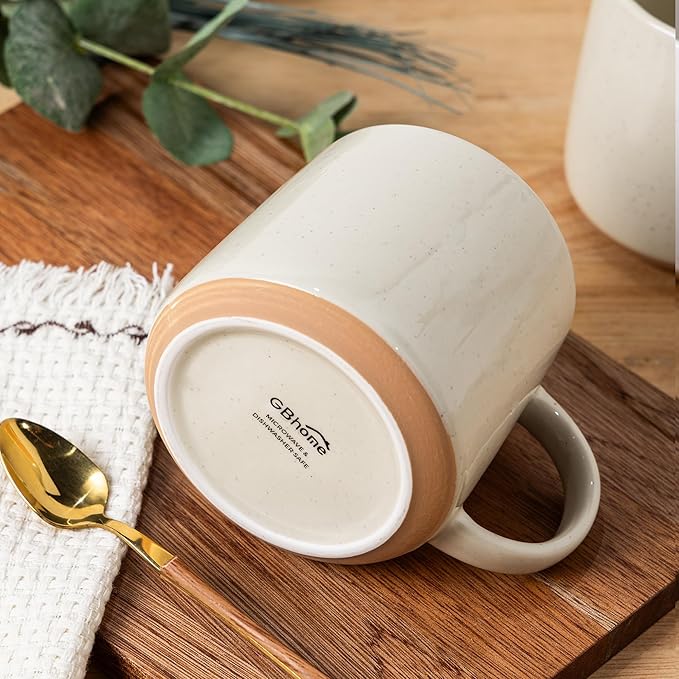 GBhome Ceramic Coffee Mugs Set of 4, 17oz Handmade Ceramic Coffee Mugs Set with Terracotta Underside for Latte/Tea/Beer/Hot Cocoa, Dishwasher & Microwave Safe