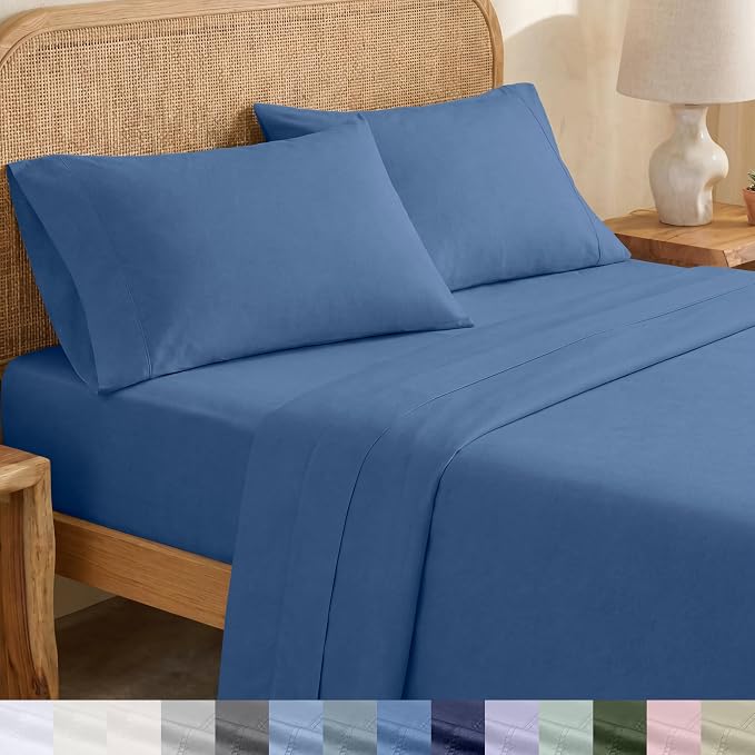 California Design Den California King Sheets Set - Soft 100% Organic Cotton, Crisp and Cool Percale, Deep Pocket Organic Sheets with Anti-Skid Elastic, Breathable and Durable Bedding - Riviera Blue