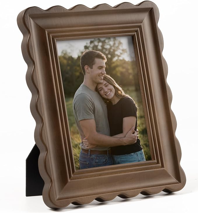 Afuly 5x7 Wooden Picture Frames Rustic Photo Frames Farmhouse Wavy Picture Frame Mid Century Modern Decor 5x7 Frams Living Room Wall and Tabletop, Gifts for Grandma Mom Family