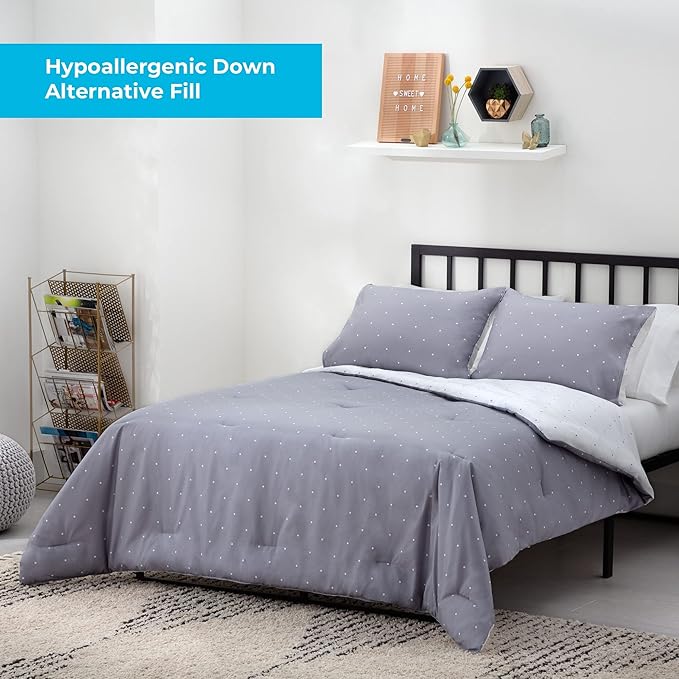 LINENSPA All Season Hypoallergenic Down Alternative Microfiber Comforter, California King, Gray