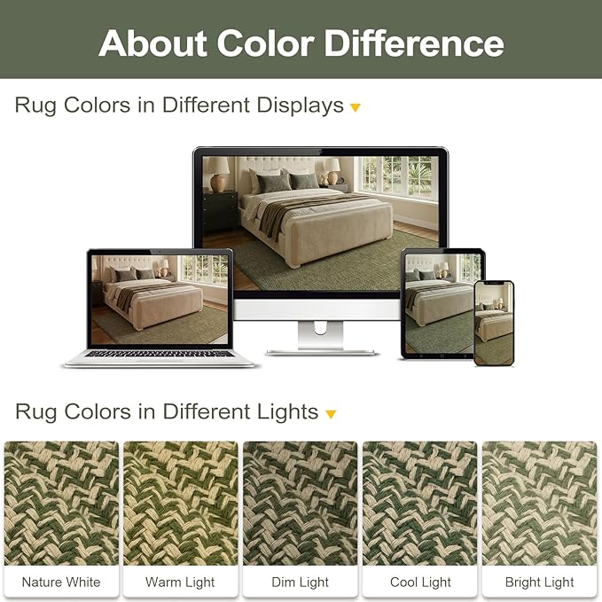 LEEVAN Washable Area Rug 4x6, Hand-Woven Cotton Living Room Rug, Green/Natural Braided Bedroom Rug, Farmhouse Indoor/Outdoor Floor Carpet for Patio, Nursery, Office, Playroom, Dining Room