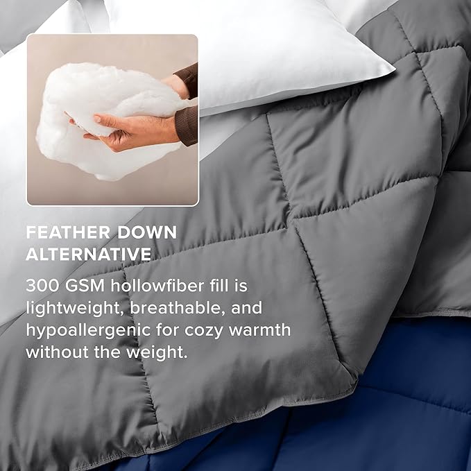 Bare Home Oversized Queen Comforter - Reversible Colors - Goose Down Alternative - Ultra-Soft - Premium 1800 Series - All Season Warmth - Bedding Comforter (Oversized Queen, Dark Blue/Grey)
