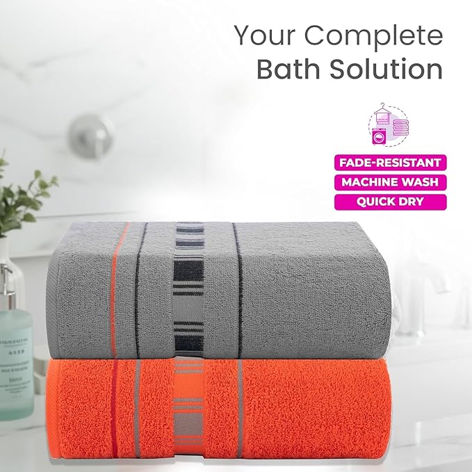 CASA COPENHAGEN X Line 2Pcs 100% Egyptian Cotton Large Designer Bathsheet Towels Gift Set- Grey - Red, 600GSM, 35"x70" 2Bath Sheet Towels for Bathroom Set for Women & Men