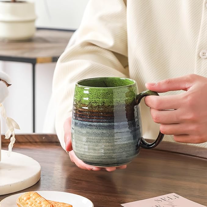 Large Coffee Mugs, Extra Large Ceramic Coffee Mug, 23 oz Handmade Pottery Mug, Big Tea Cups with Handle for Office and Home, Dishwasher and Microwave Safe (Ink Green)