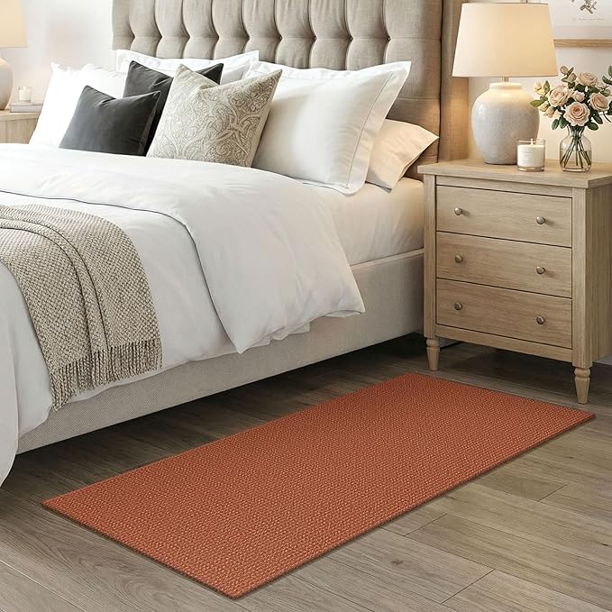 EARTHALL Woven Runner Rug 2x4 Ft Washable Runners for Hallways Cotton Non Slip Eentryway Runner Braided Indoor Floor Carpet for Kitchen, Hallway, Kitchen, Doormat, Rustic Orange/Tan
