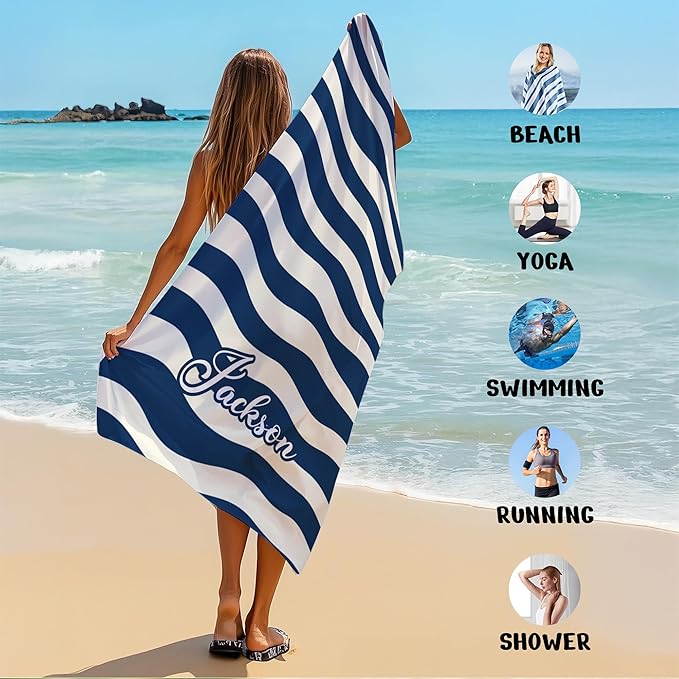 JML Custom Beach Towel with Name, Personalized Microfiber Beach Towel with Name, Large, Soft, Quick Dry & Absorbent for Swim, Pool,Adult,Summer Holiday,Vacation,Travel,Gift for Anniversary, Birthday