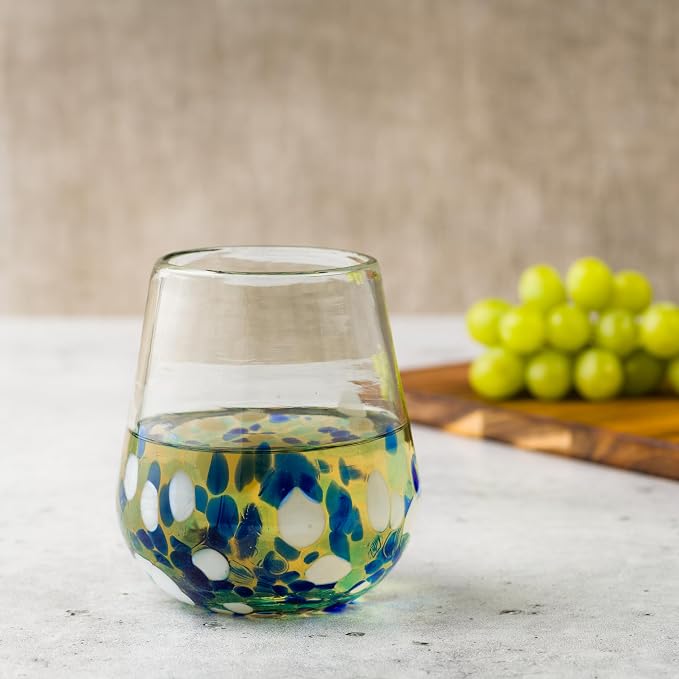 10 Strawberry Street Bahia Stemless Wine Handblown Mexican Glass, Set of 6
