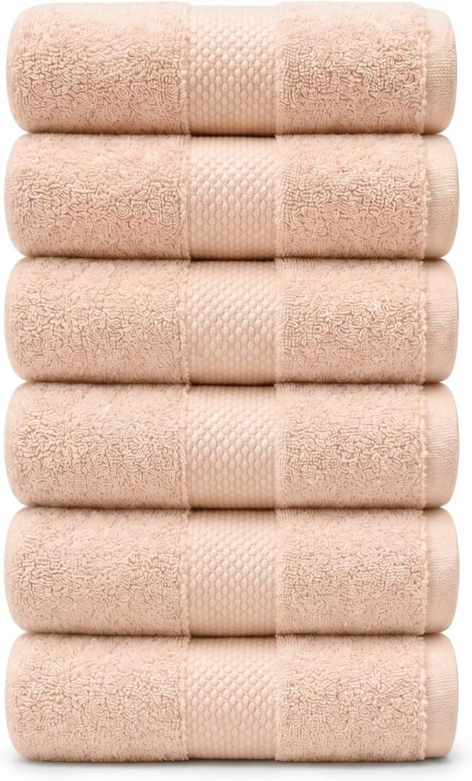 6 Piece Organic Cotton Luxury Bath Towel Set, 700 GSM Plush Long-Staple Bath Hand Wash Bundle, Soft Absorbent Quick-Dry Bathroom Towels, GOTS & Oeko-TEX Certified Hotel Spa Quality – Beige