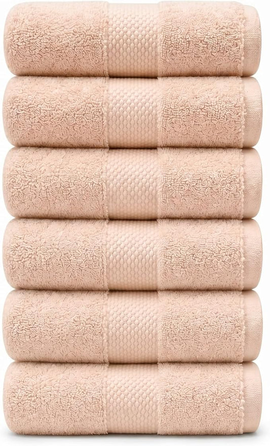 6 Piece Organic Cotton Luxury Bath Towel Set, 700 GSM Plush Long-Staple Bath Hand Wash Bundle, Soft Absorbent Quick-Dry Bathroom Towels, GOTS & Oeko-TEX Certified Hotel Spa Quality – Beige