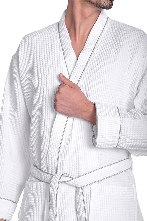 Looperry Unisex White Waffle Bathrobe (1 Piece) Luxurious & Lightweight Shower Robe in Organic Cotton Poly Blend