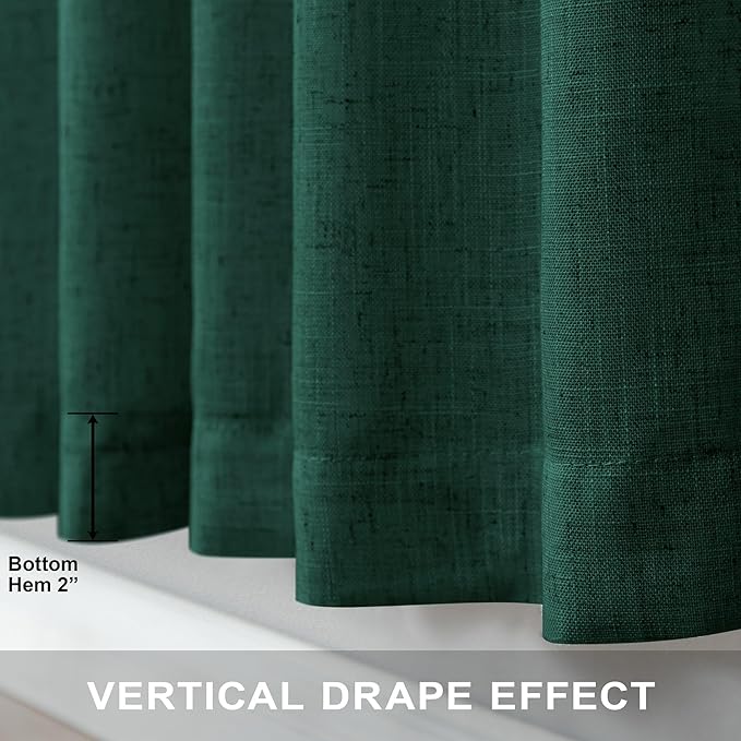 Dark Green Curtains 84 Inch Length for Bedroom 2 Panels Back Tab Pocket Hunter Green Drape Light Filtering Semi Sheer Linen Forest Emerald Green Curtain for Living Room Boho Christmas Decor 52x84 Long