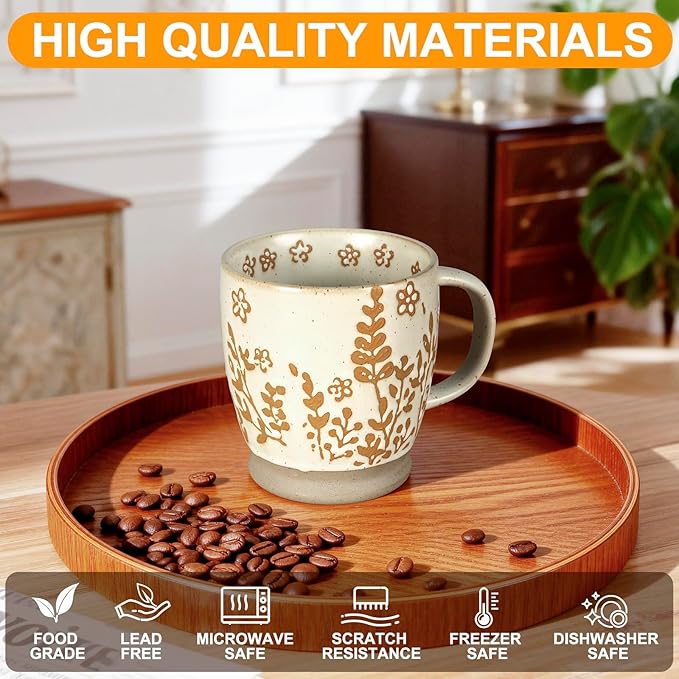18 oz Coffee Mug Gift for Women Mom Her - Rustic Handmade Coffee Cup, Microwave & Dishwasher Safe Large Mug for Latte, Cocoa, Tea, Milk, Milkshake - Home Office Essential