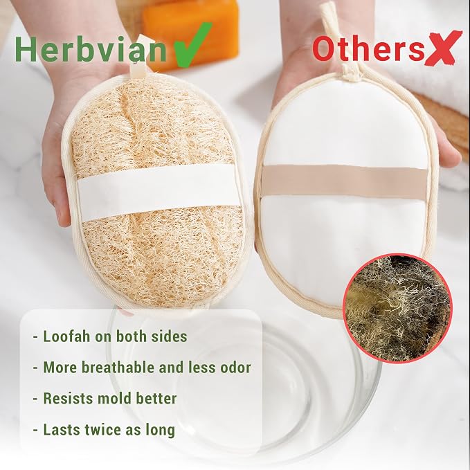 Vietnamese Natural Loofah Exfoliating Body Scrubber Pads, 100% Plant-Based Shower Luffa Sponge, Bath Loofah for Women Men (1, Oval 6.5"x4.9")