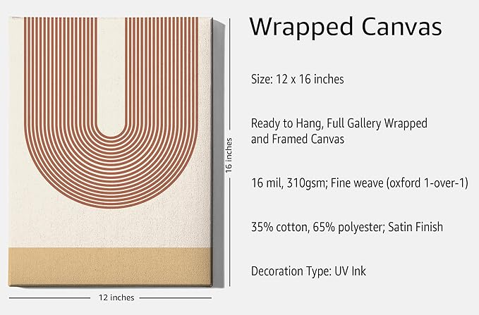 Y2K BOO Continuous Line Face Wrapped Canvas Wall Art Abstract Portrait Organic Shapes Earth Tones Terracotta 12x16 Inch Gallery Stretched Modern Home Wall Art