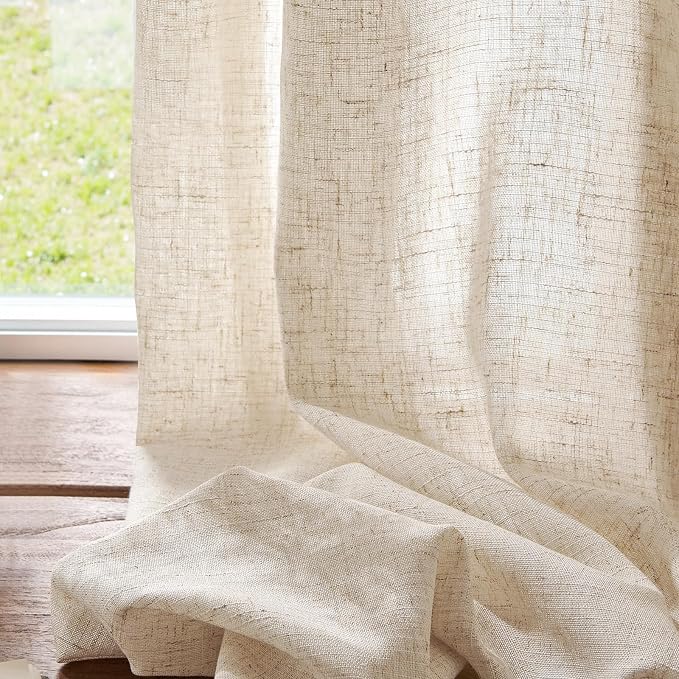 jinchan Linen Semi Sheer Curtains 72 Inches Long for Study to Keep The Air Circulating Natural Beige Light Filtering Curtains for Living Room Bedroom Grommet Drapes Home Decor 2 Panels Set 50"W x 72"L