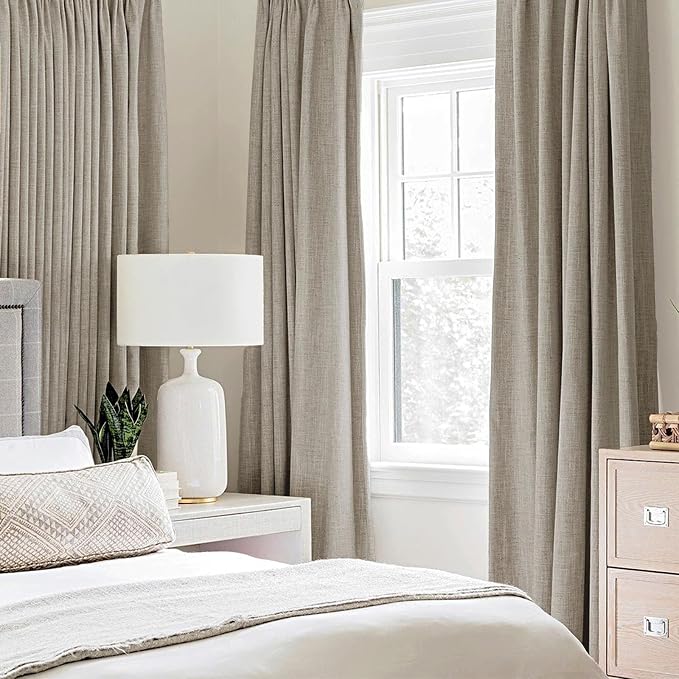 MIULEE 100% Blackout Linen Textured Curtains for Bedroom Solid Thermal Insulated Pebble Taupe Grommet Room Darkening Curtains & Drapes Luxury Decor for Living Room 52 x 54 Inch (2 Panels)