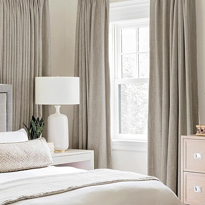 MIULEE 100% Blackout Linen Textured Curtains for Bedroom Solid Thermal Insulated Pebble Taupe Grommet Room Darkening Curtains & Drapes Luxury Decor for Living Room 52 x 45 Inch (2 Panels)