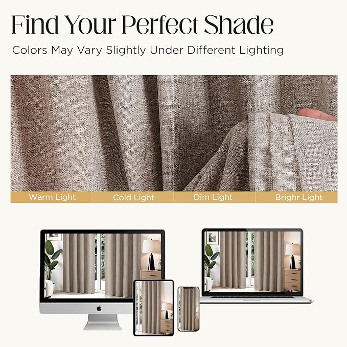 CUCRAF Natural Linen 100% Blackout Curtains 96 Inch Length 2 Panels Set, Back Tab and Rod Pocket Curtain for Living Room Bedroom, Room Darkening Window Drapes Thermal Insulated, (52x96 inch, Linen)